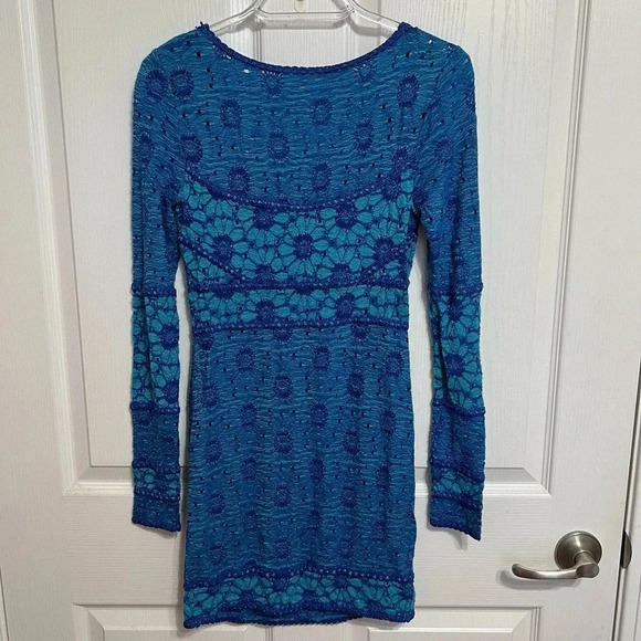 Free People Botanical Forest Long Sleeve Floral Bodycon Dress Blue Daisy XS - Picture 10 of 13
